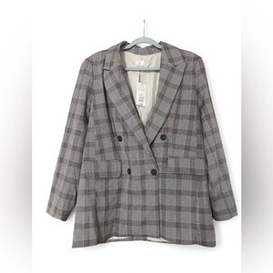 NWT A New Day Women’s Brown Plaid Double-Breasted Blazer – Size Medium